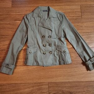 Apt. 9 Cotton Trench Peacoat Military Jacket Coat Olive Green Small